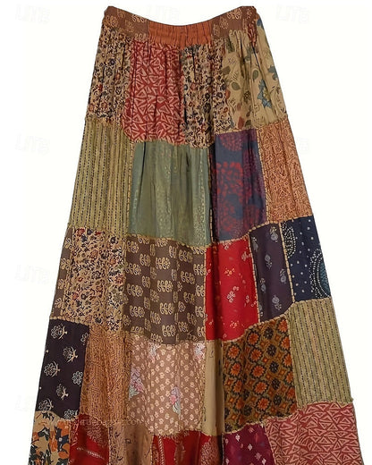 Women's Skirt Casual Boho Maxi Mid Rise Skirts Floral Print Micro-elastic Vacation Street Red Blue Summer Polyester